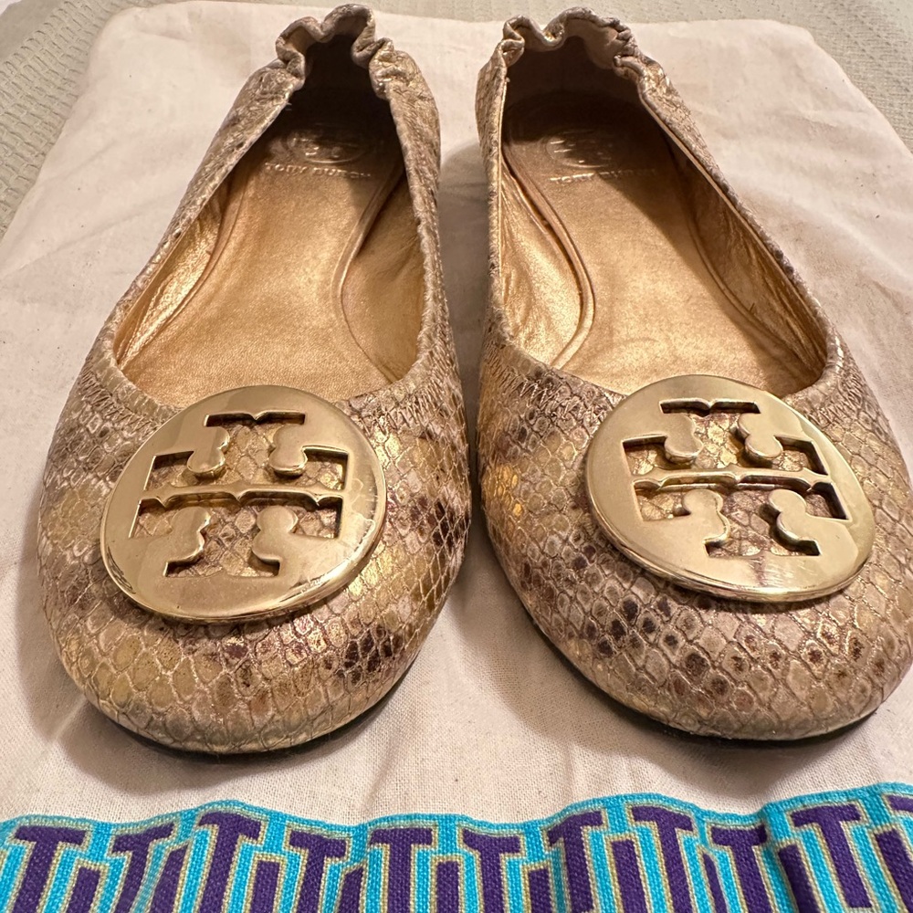 Tory Burch Gold Python Ballet Flats - image 2